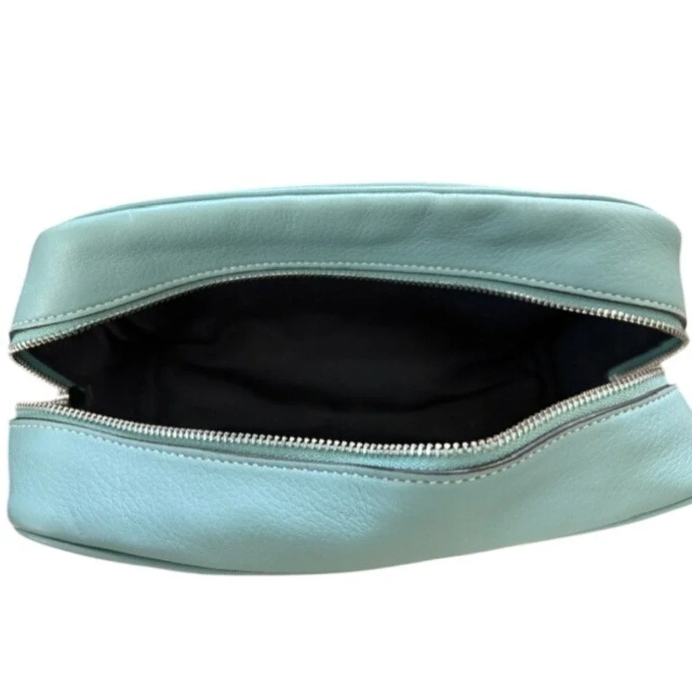 Coach New York Teal Nylon and Leather Cosmetic Case Makeup Bag Pouch